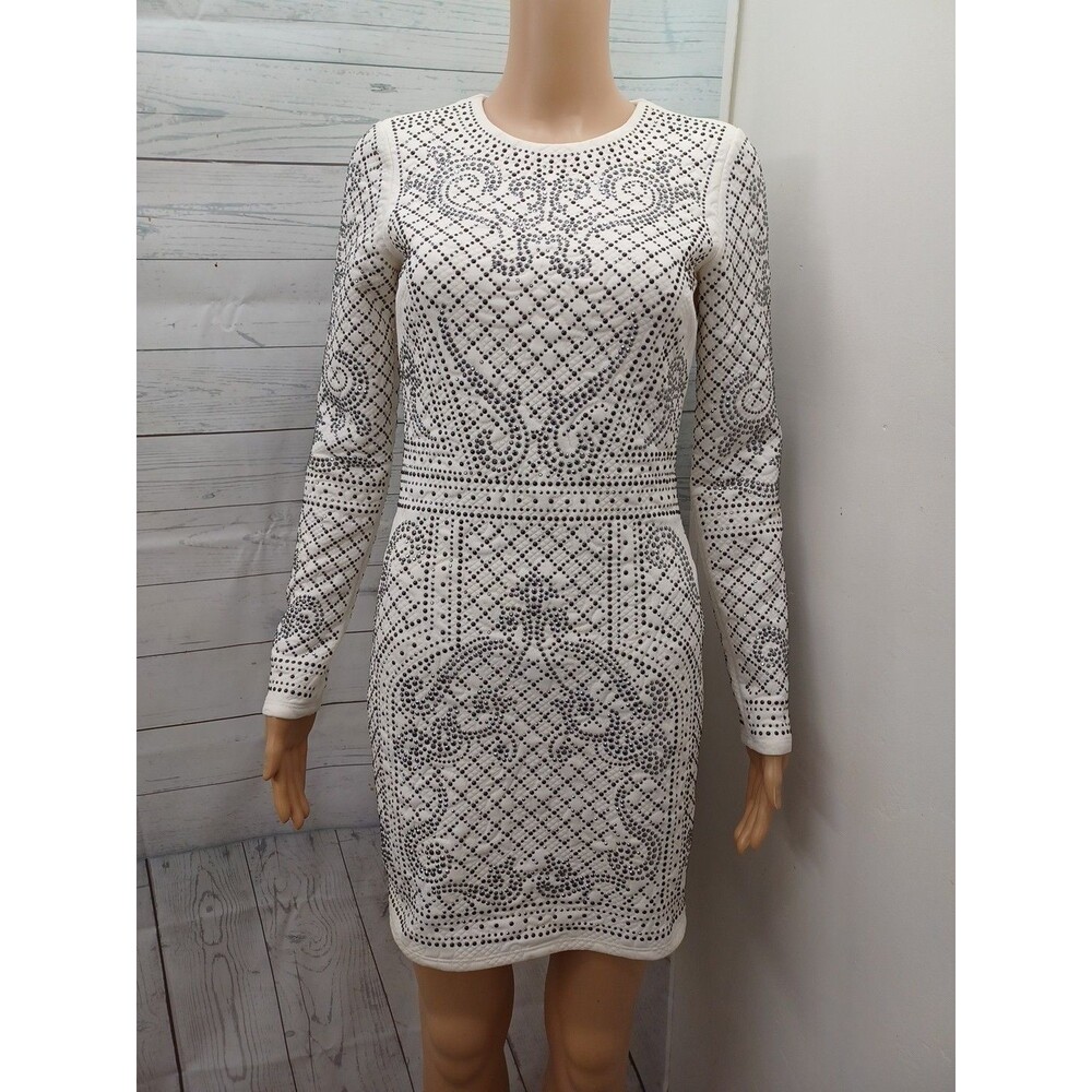 Bebe Addiction Studded Embellished Dress Ivory Small S Studded Stretch